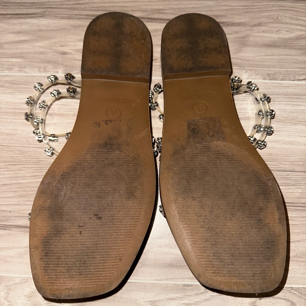 Steve Madden Tan Footbed Sandals with Clear Crystal-Strap Embellishments - Picture 3 of 4